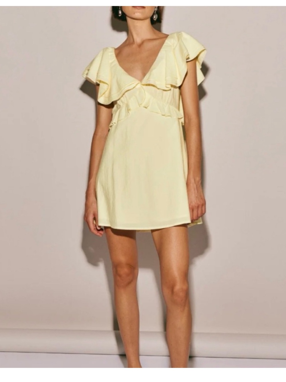 Vrg Girl Party Nights Frill Ruffle V-Neck Mini Dress in Lemon Yellow